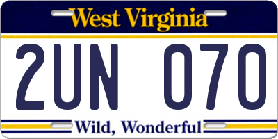 WV license plate 2UN070