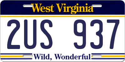 WV license plate 2US937