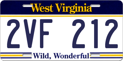 WV license plate 2VF212