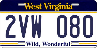 WV license plate 2VW080