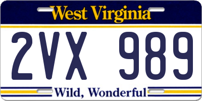 WV license plate 2VX989