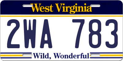 WV license plate 2WA783