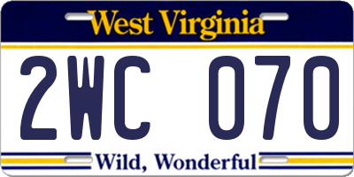 WV license plate 2WC070