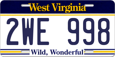 WV license plate 2WE998