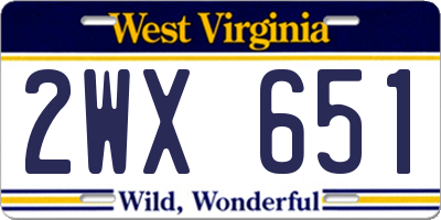 WV license plate 2WX651