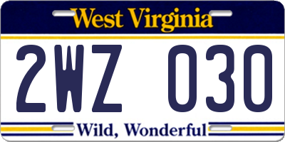 WV license plate 2WZ030