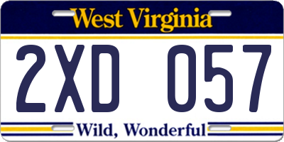 WV license plate 2XD057