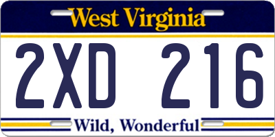 WV license plate 2XD216