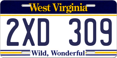 WV license plate 2XD309