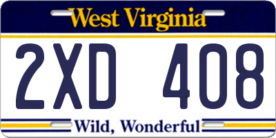 WV license plate 2XD408