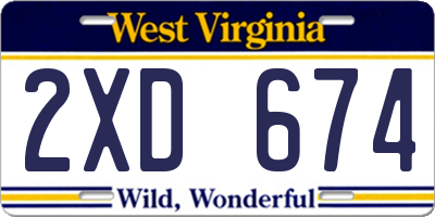 WV license plate 2XD674