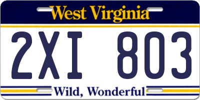 WV license plate 2XI803