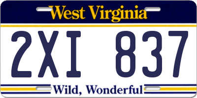 WV license plate 2XI837