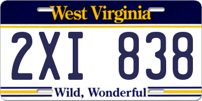 WV license plate 2XI838