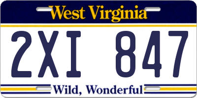 WV license plate 2XI847