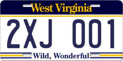 WV license plate 2XJ001