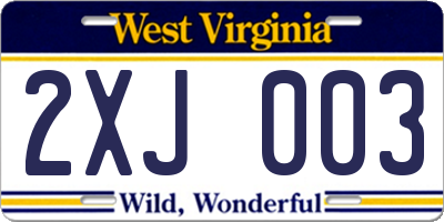 WV license plate 2XJ003