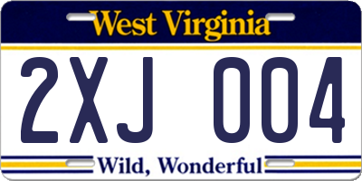 WV license plate 2XJ004