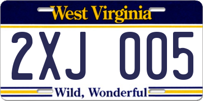 WV license plate 2XJ005