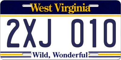 WV license plate 2XJ010