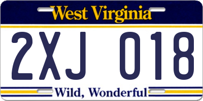 WV license plate 2XJ018
