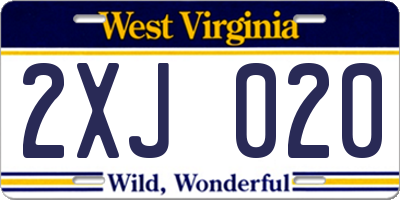 WV license plate 2XJ020