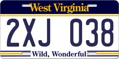 WV license plate 2XJ038