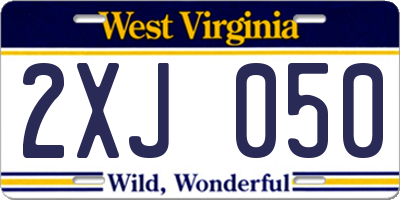 WV license plate 2XJ050