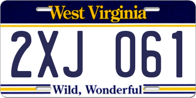 WV license plate 2XJ061