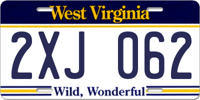 WV license plate 2XJ062