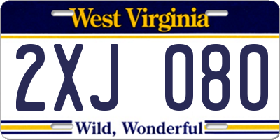 WV license plate 2XJ080