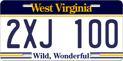 WV license plate 2XJ100