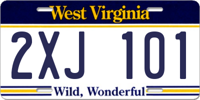 WV license plate 2XJ101