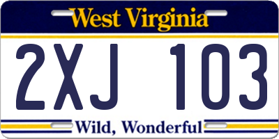 WV license plate 2XJ103