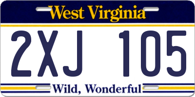 WV license plate 2XJ105