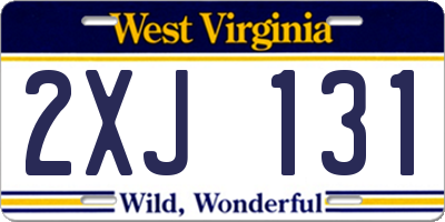 WV license plate 2XJ131