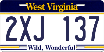 WV license plate 2XJ137