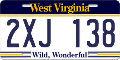 WV license plate 2XJ138