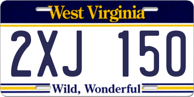 WV license plate 2XJ150