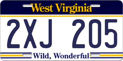 WV license plate 2XJ205