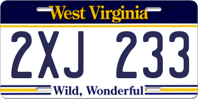WV license plate 2XJ233