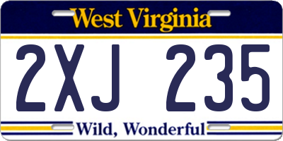 WV license plate 2XJ235