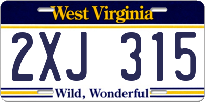 WV license plate 2XJ315