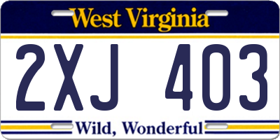 WV license plate 2XJ403