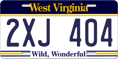 WV license plate 2XJ404