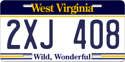 WV license plate 2XJ408
