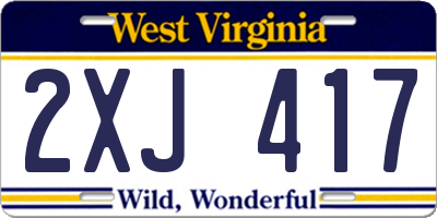 WV license plate 2XJ417