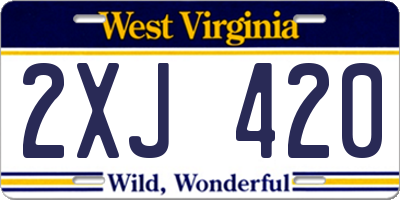 WV license plate 2XJ420