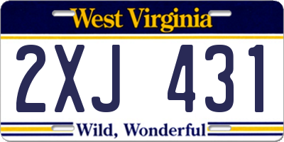 WV license plate 2XJ431