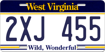 WV license plate 2XJ455
